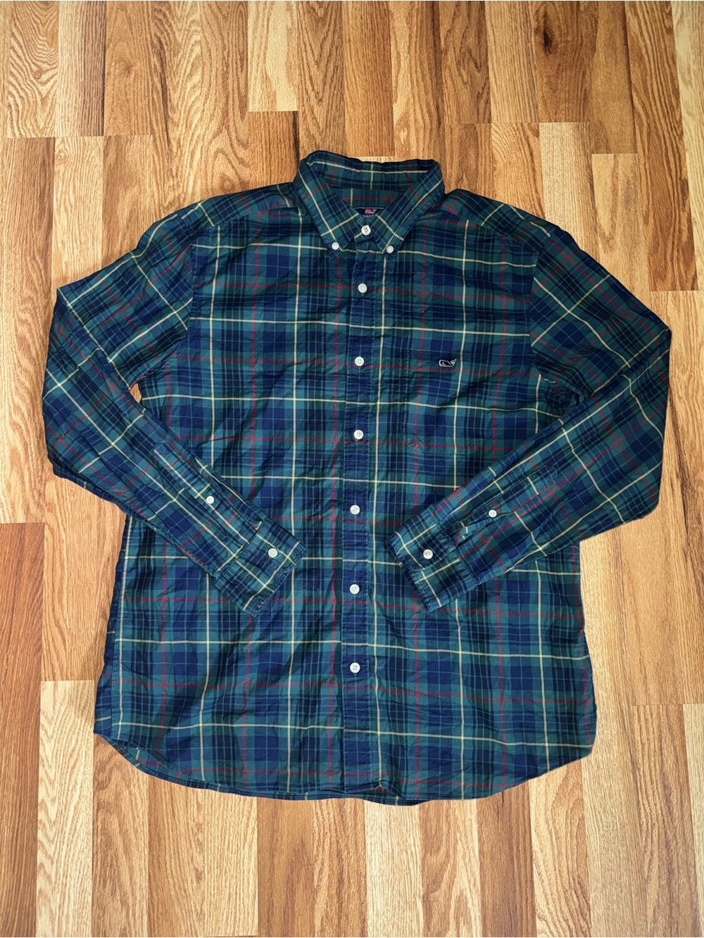 Vineyard Vines Men’s Large Charleston Green Tartan Plaid Twill Button Down Shirt